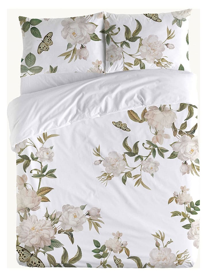 ethere Perkalowa poszwa "Luxury" w kolorze biało-zielonym na kołdrę rozmiar: 260x240 cm