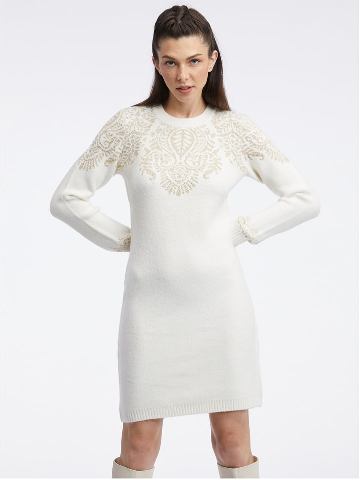 orsay Sukienka dzianinowa w kolorze białym rozmiar: M