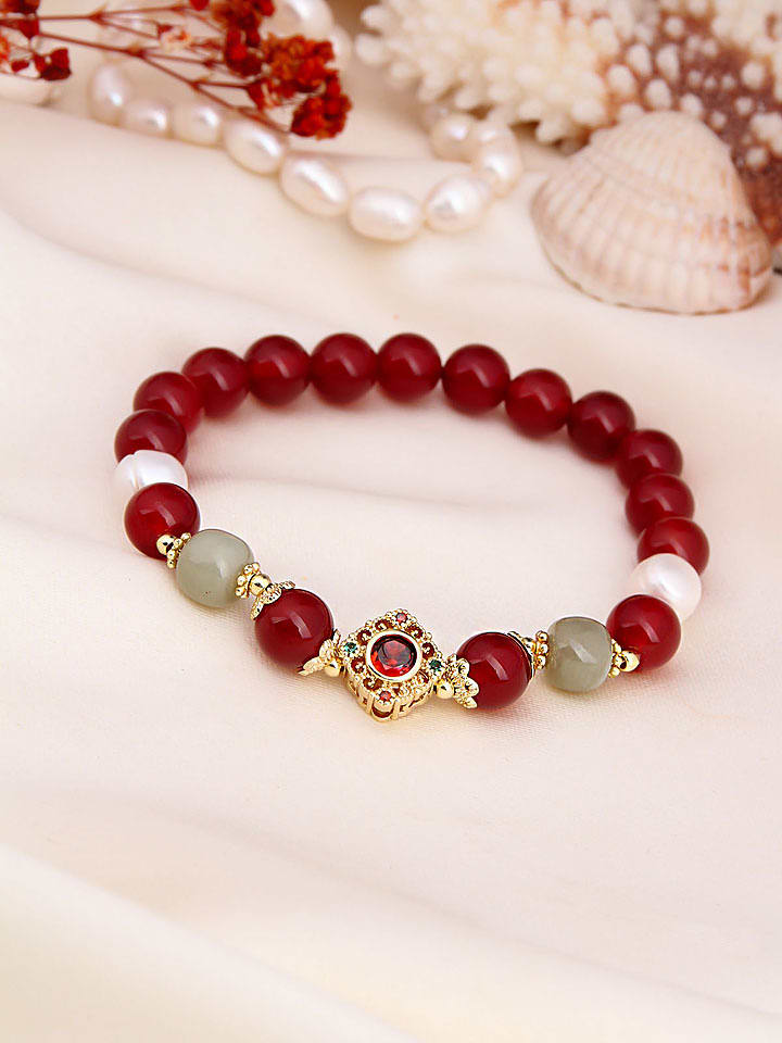 Pierres de Jade Pozłacana bransoletka z perłami i agatem rozmiar: onesize