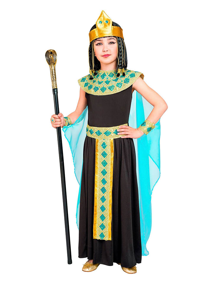 Carnival Party 6-częściowy kostium "Cleopatra" w kolorze czarno-turkusowym rozmiar: 116