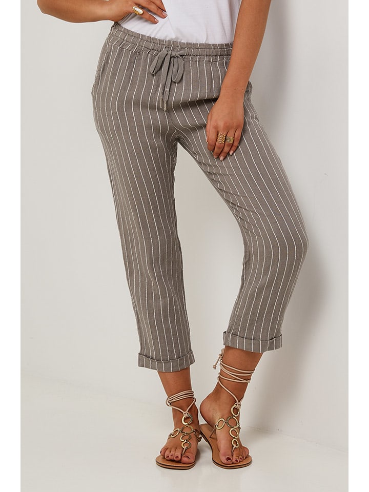 Le Monde du Lin Lniane rybaczki w kolorze beżowym rozmiar: 34/36