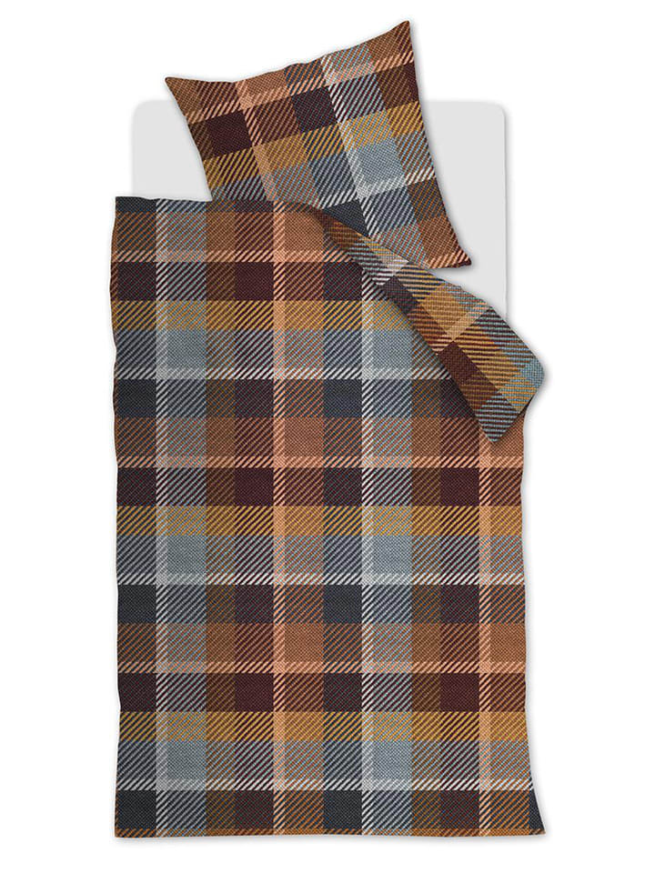 Beddinghouse Komplet pościeli flanelowej "Brett" w kolorze szaro-pomarańczowym rozmiar: 155x220 cm