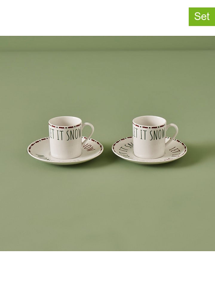 BELLA MAISON Filiżanki (2 szt.) "Jolly" w kolorze kremowo-czerwonym - Ø 7 cm rozmiar: onesize