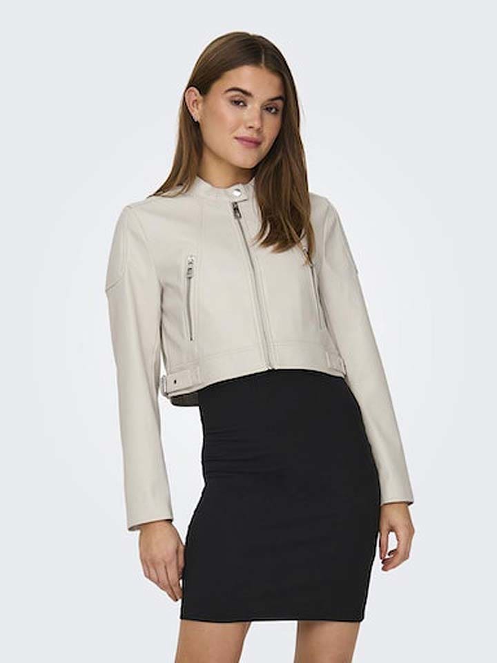 ONLY Kurtka "ONLBEST" w kolorze białym ze skóry syntetycznej rozmiar: M