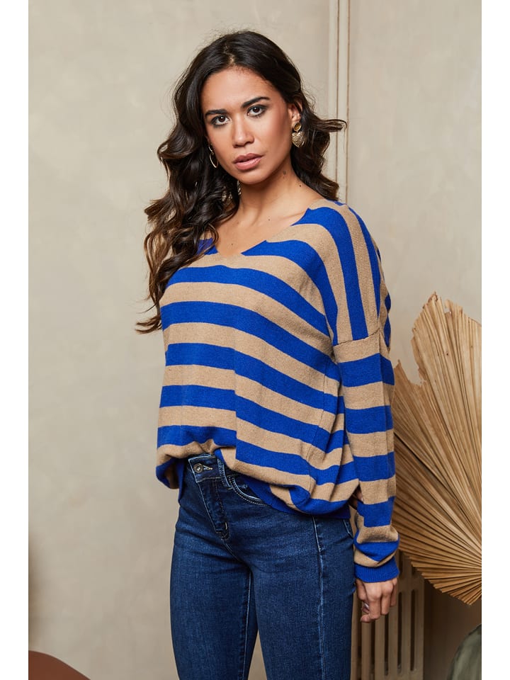 Joséfine Sweter "Quety" w kolorze beżowo-niebieskim rozmiar: L