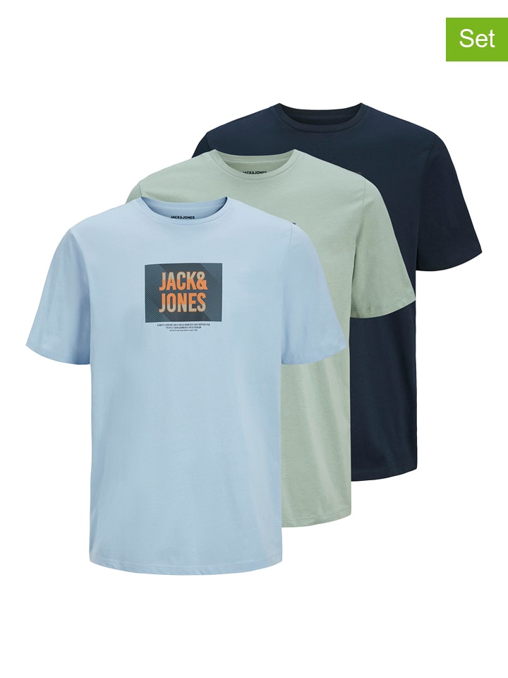Jack & Jones Koszulki (3 szt.) w kolorze niebiesko-zielonym rozmiar: L