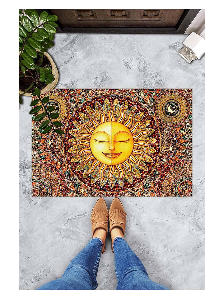 ABERTO DESIGN Wycieraczka "Happy Sun" w kolorze żółtym ze wzorem rozmiar: 40x60 cm