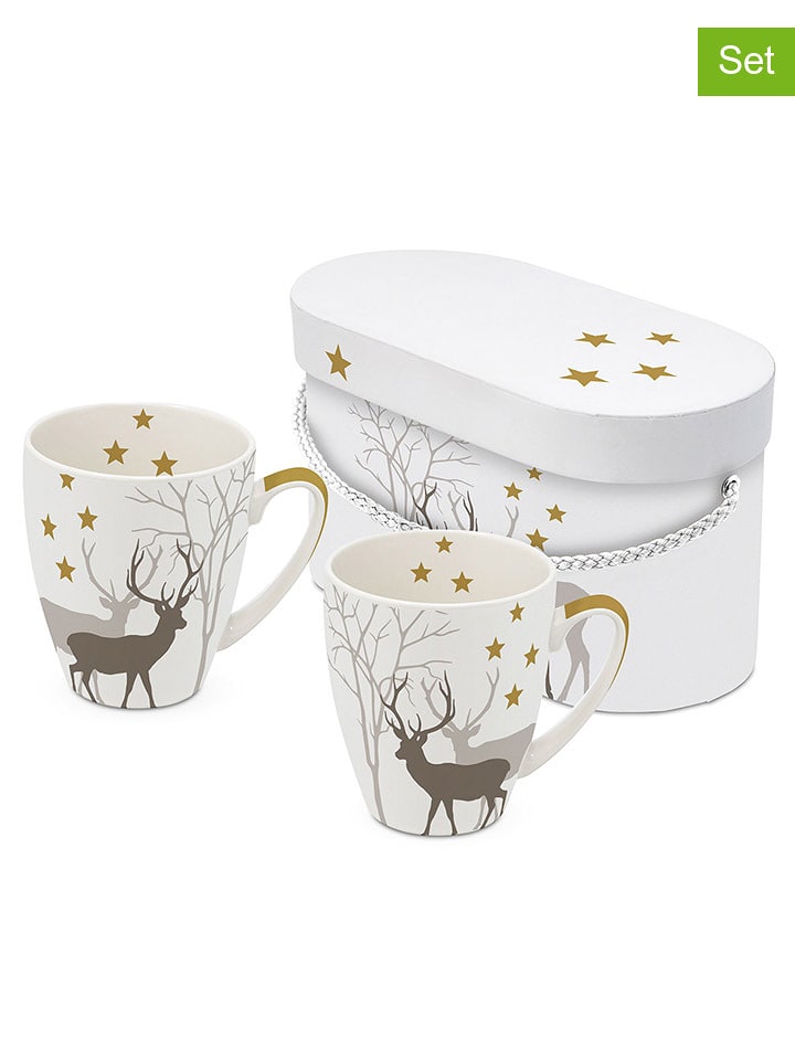 ppd Kubki jumbo (2 szt.) "Winter Deers" w kolorze białym ze wzorem - 350 ml rozmiar: onesize