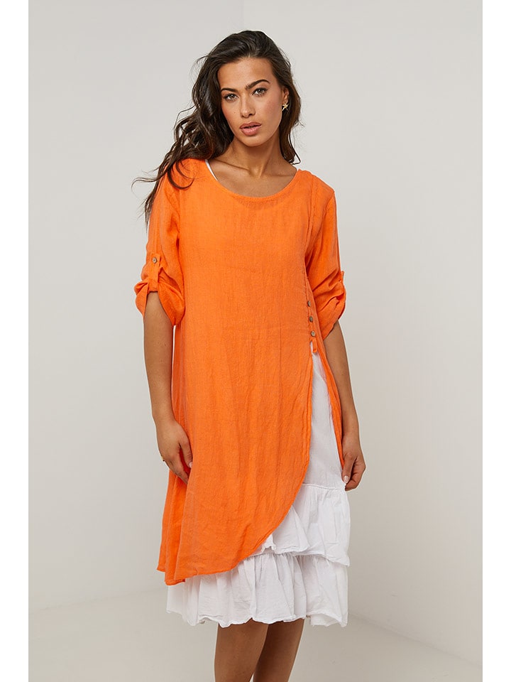 Le Monde du Lin Lniana sukienka w kolorze pomarańczowo-białym rozmiar: 38/40