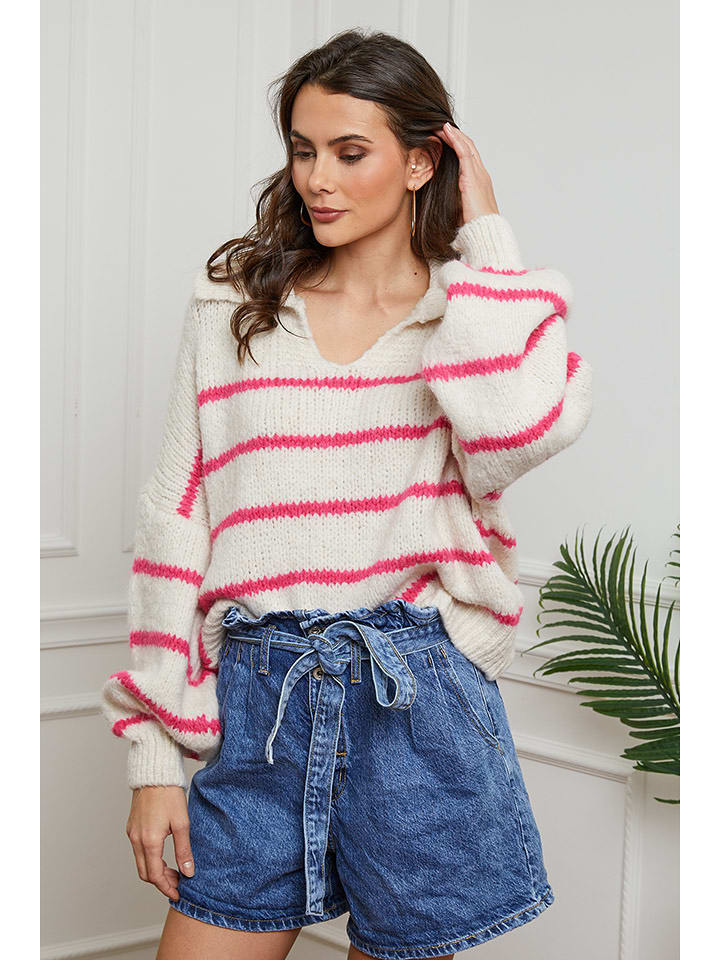 So Cachemire Sweter "Althena" w kolorze beżowo-różowym rozmiar: M