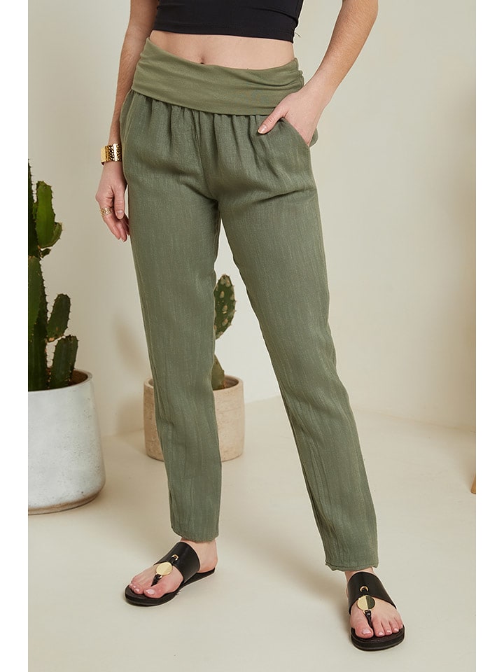 Le Monde du Lin Lniane spodnie w kolorze khaki rozmiar: 34/36
