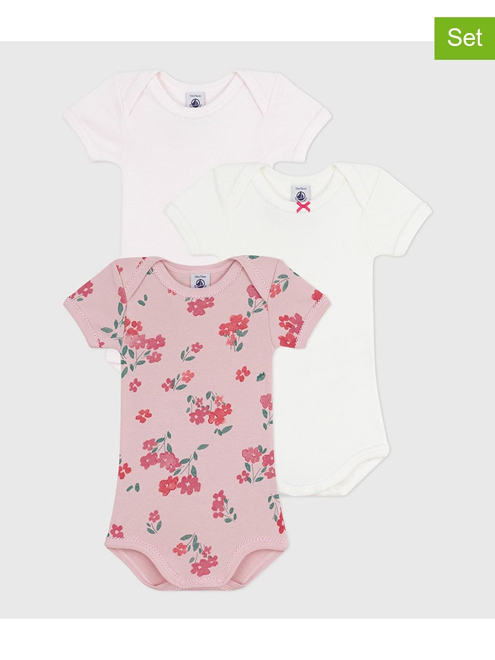 PETIT BATEAU Body (3 szt.) w kolorze białym i jasnoróżowym rozmiar: 74