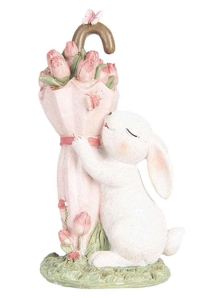 Clayre & Eef Figurka dekoracyjna w kolorze biało-jasnoróżowo-zielonym - 9 x 15 x 7 cm rozmiar: onesize