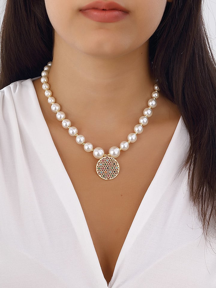 Nakkash Pozłacany naszyjnik "Flower of Life" z cyrkoniami i masą perłową rozmiar: onesize