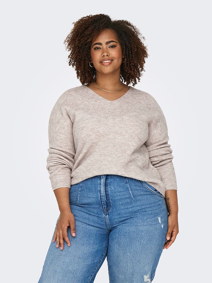 ONLY Carmakoma Sweter w kolorze jasnoróżowo-kremowym rozmiar: M-46/48