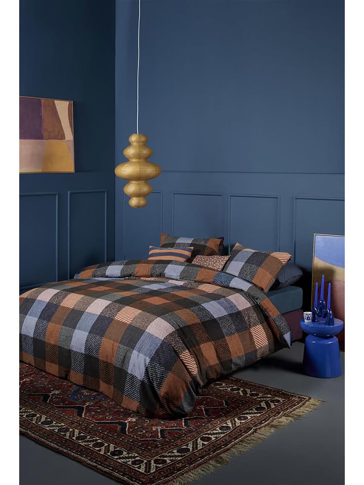 Beddinghouse Komplet pościeli flanelowej "Beckett" w kolorze brązowo-niebieskim rozmiar: 135x200 cm