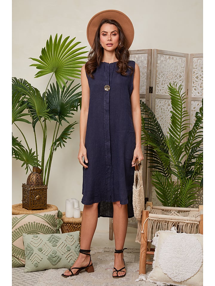 Lin Passion Lniana sukienka w kolorze granatowym rozmiar: 38/40