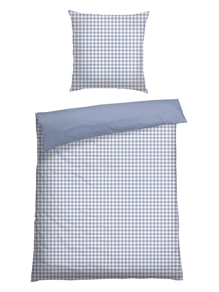 Schiesser Komplet pościeli renforcé "Vichy" w kolorze niebiesko-białym rozmiar: 135x200 cm