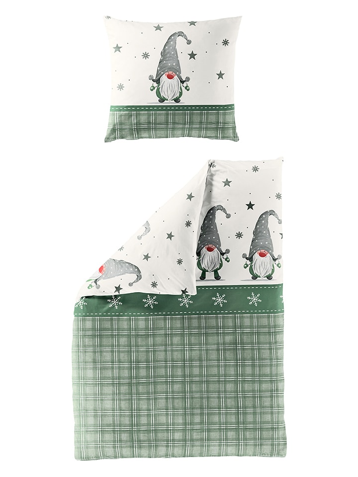 Bierbaum Komplet pościeli flanelowej w kolorze zielono-białym rozmiar: 155x200 cm