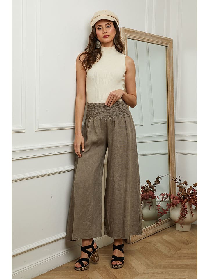 Plume Lniane spodnie "Fuga" w kolorze szarobrązowym rozmiar: S