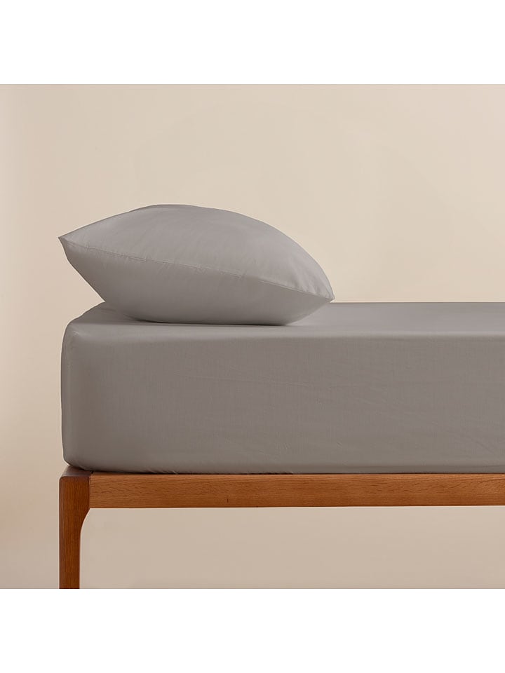 Pierre Cardin Perkalowe prześcieradło w kolorze szarobrązowym na gumce rozmiar: 135x200 cm