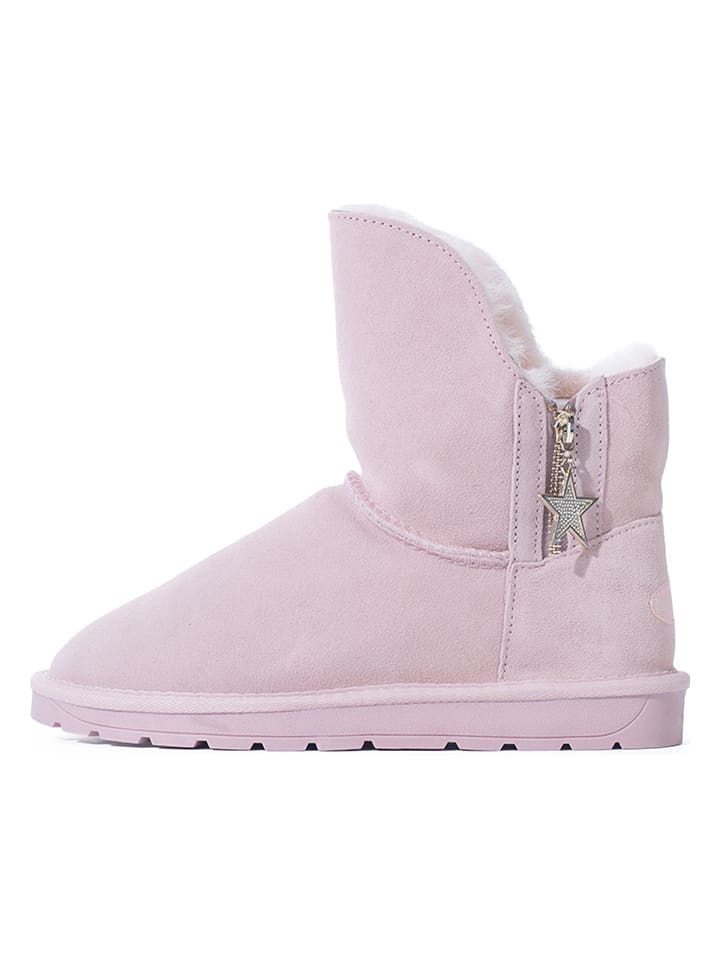 NICEBAY Skórzane botki zimowe "Pompon" w kolorze jasnoróżowym rozmiar: 38