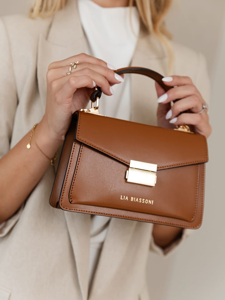 Lia Biassoni Skórzana torebka w kolorze jasnobrązowym - 20 x 14 x 7 cm rozmiar: onesize
