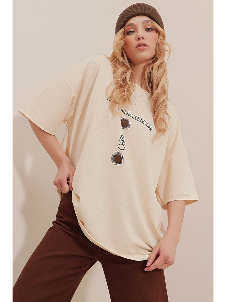 Trend Alacati Koszulka "Trend Alaçat Stili" w kolorze beżowym rozmiar: XL