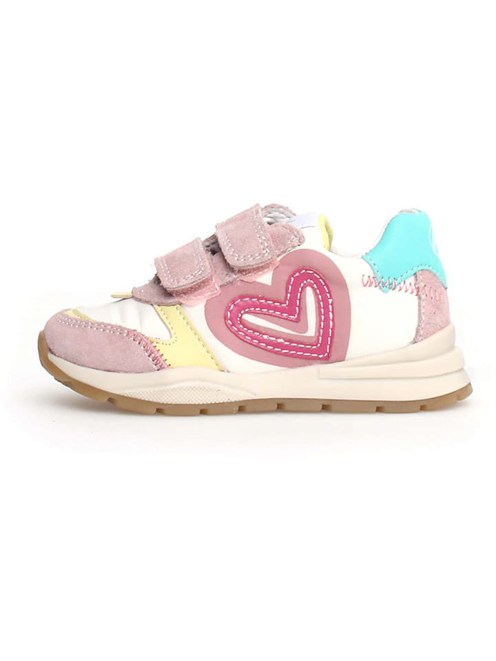 Naturino Skórzane sneakersy "Quelly" w kolorze jasnoróżowo-biało-kremowym rozmiar: 28