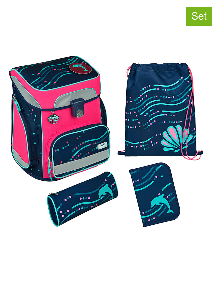 SCOOLI 5-częściowy zestaw szkolny "Dotty Dolphin" w kolorze granatowo-różowym rozmiar: onesize