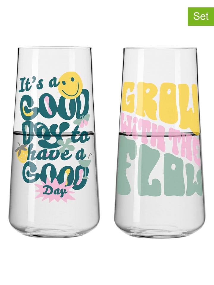 RITZENHOFF Szklanki (2 szt.) "Self-Care" w kolorze żółto-zielonym - 500 ml rozmiar: onesize