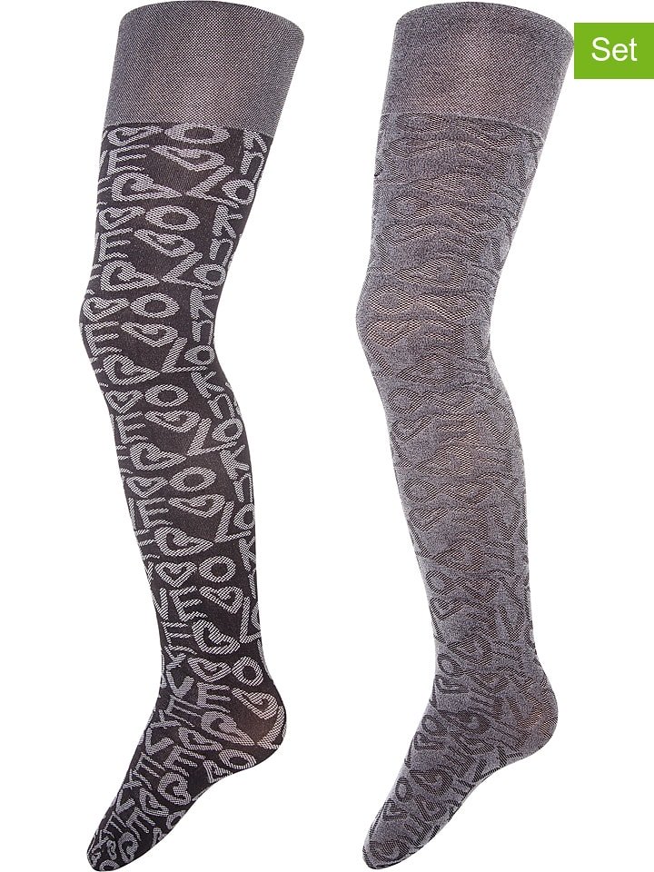 ewers Rajstopy (2 pary) "Love" w kolorze czarno-ciemnoszarym rozmiar: 134