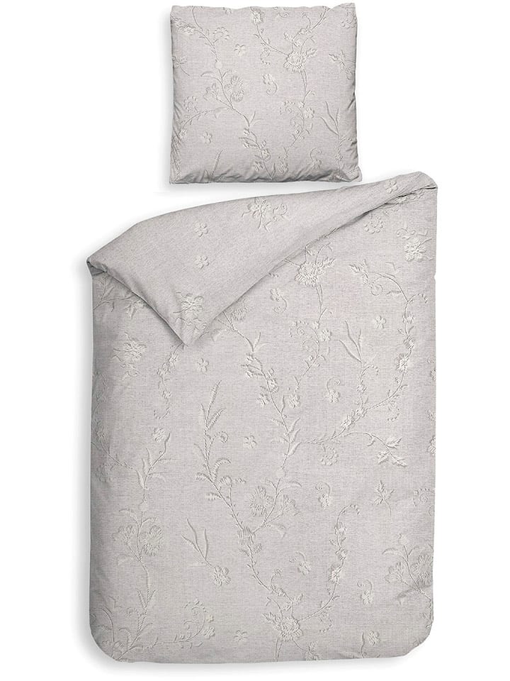 Heckett Lane Komplet pościeli twillowej "Broidy" w kolorze szarym rozmiar: 140x220 cm