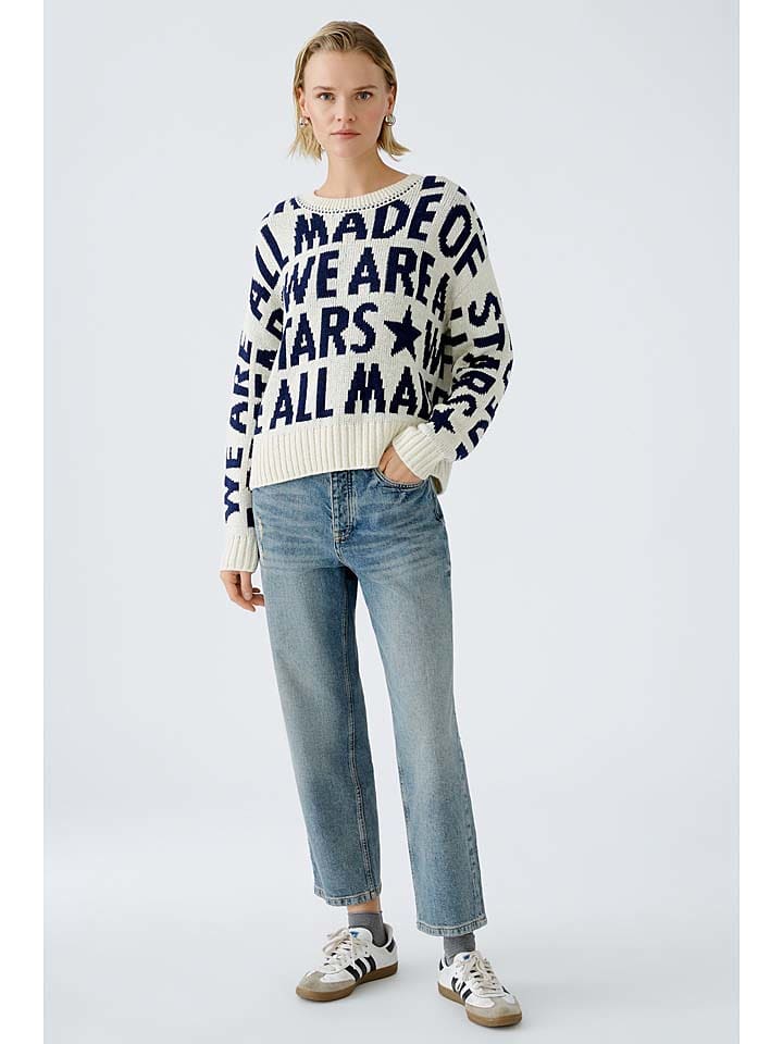 Oui Sweter w kolorze kremowo-granatowym rozmiar: 42