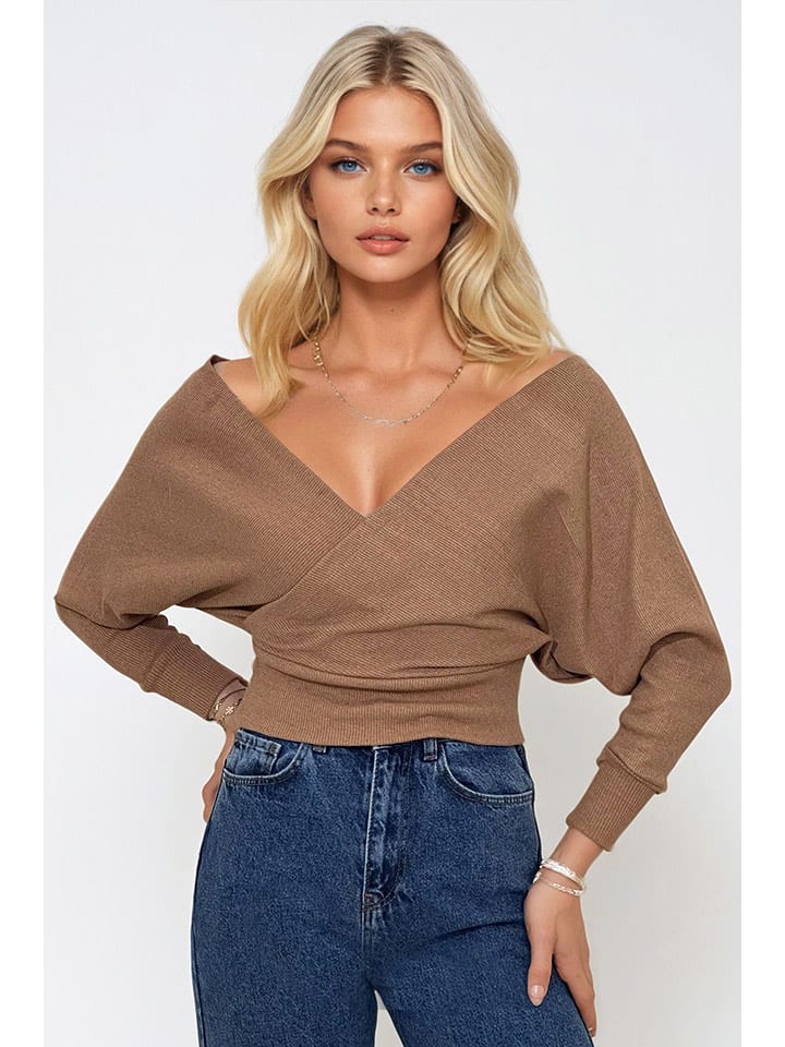 trendyol Bluzka w kolorze jasnobrązowym rozmiar: L