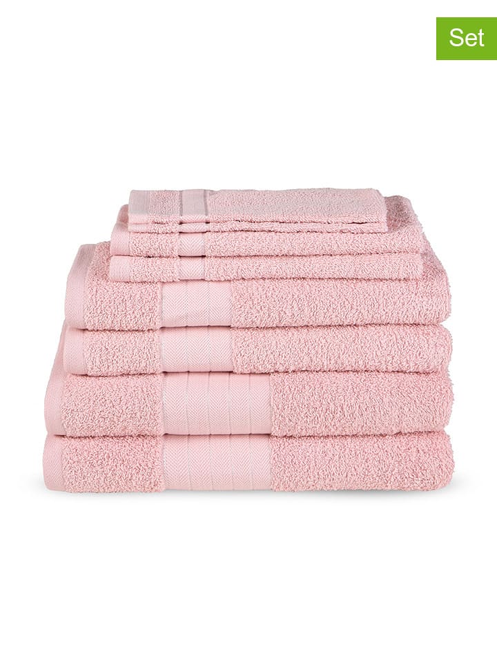 Good Morning 8-częściowy zestaw ręczników w kolorze jasnoróżowym rozmiar: 16x22 cm