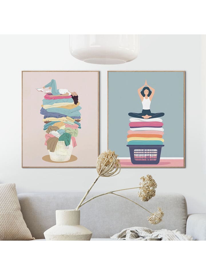 Orangewallz Druki artystyczne (2 szt.) "Laundry Set" w ramce rozmiar: 40x50 cm