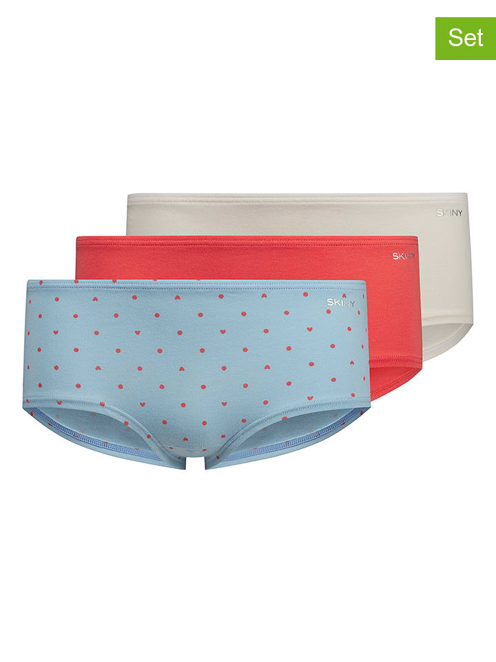 Skiny Pełne majtki (3 pary) w kolorze białym, czerwonym i błękitnym rozmiar: 140