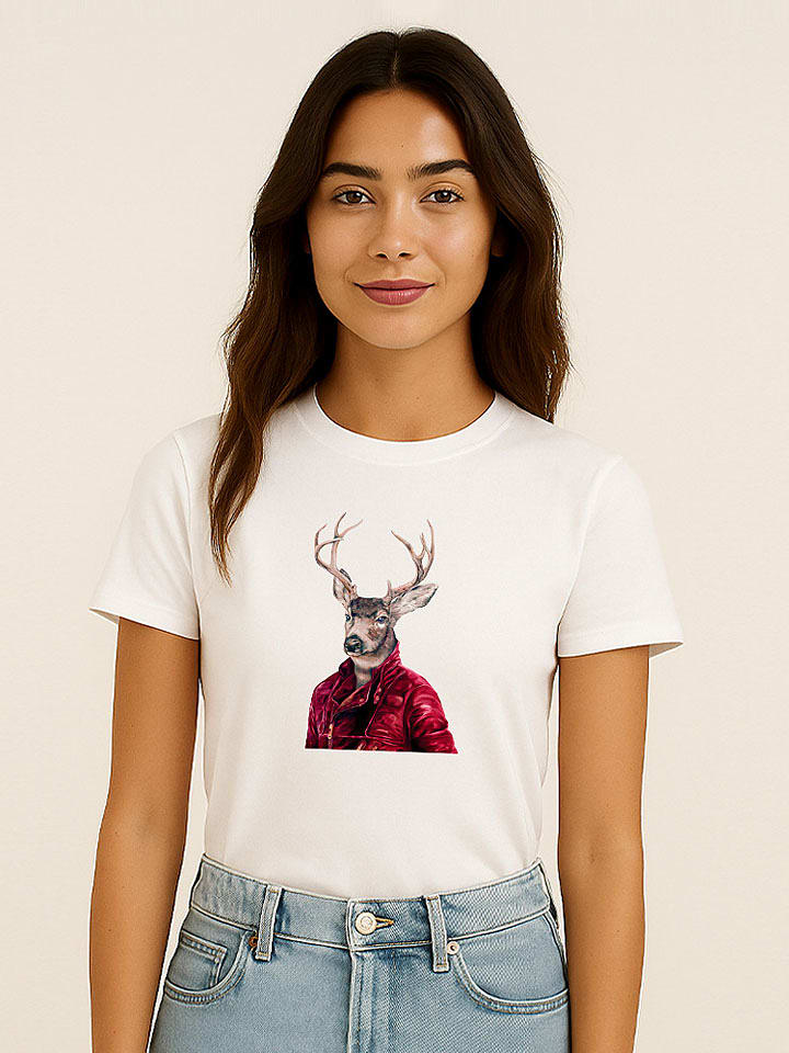WOOOP Koszulka "Red clad deer" w kolorze białym rozmiar: XL