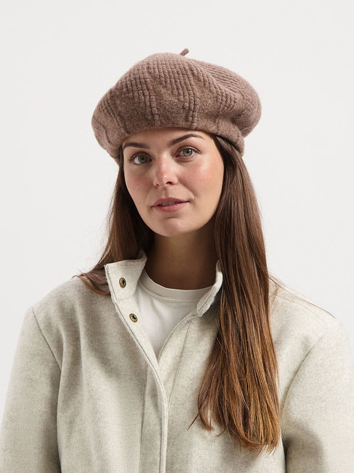 TRAVELIN' Wełniany beret w kolorze jasnobrązowym rozmiar: onesize