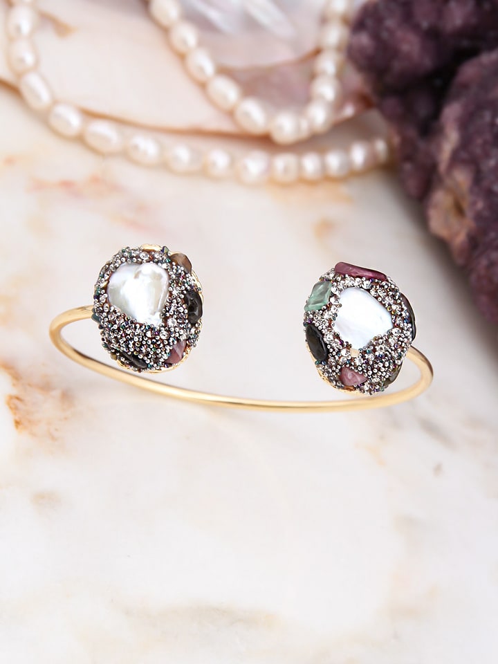 L'Atelier de Gaia Pozłacana bransoletka z turmalinem i perłami rozmiar: onesize