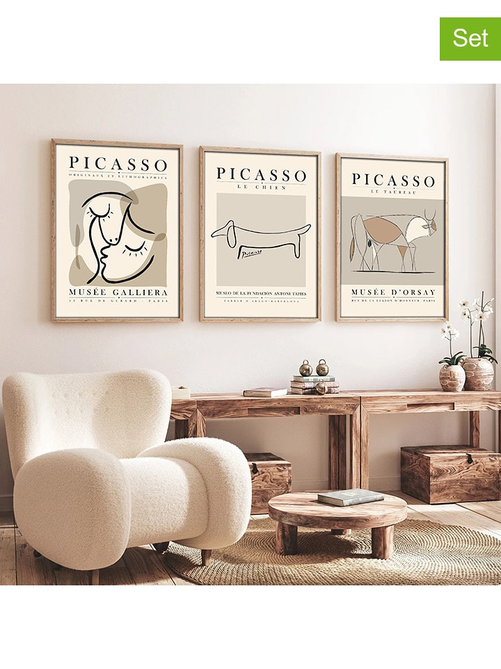 ABERTO DESIGN Druki artystyczne (3 szt.) w drewnianej ramce rozmiar: 50x70 cm