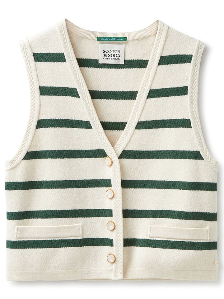 Scotch & Soda Kamizelka dzianinowa w kolorze kremowo-zielonym rozmiar: L
