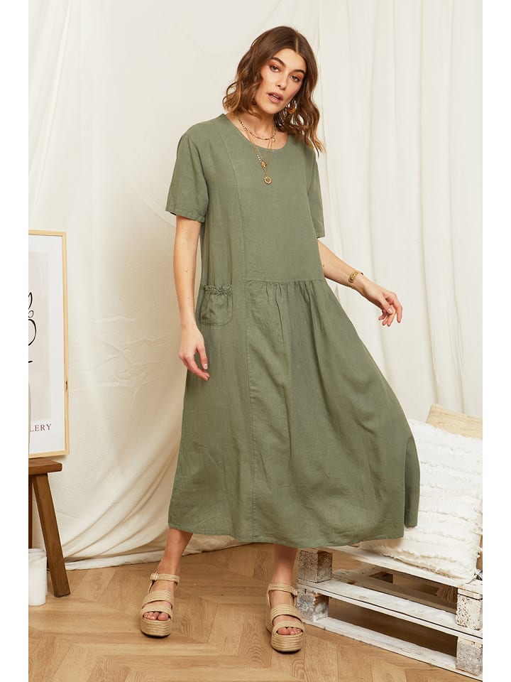 Rodier Lin Lniana sukienka w kolorze oliwkowym rozmiar: M/L