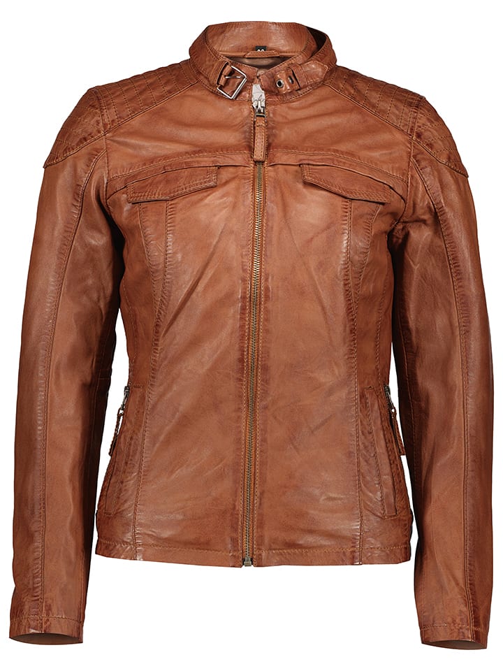 7eleven Skórzana kurtka "Alina" w kolorze karmelowym rozmiar: 36