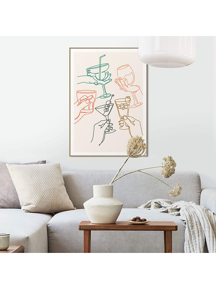 Orangewallz Druk artystyczny "Cheers Glasses" w ramce rozmiar: 40x50 cm