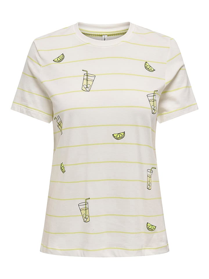 ONLY Koszulka w kolorze biało-żółtym rozmiar: L