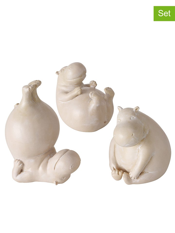 Boltze Dekoracyjne figurki (3 szt.) "Hippo" w kolorze kremowym - wys. 12 cm rozmiar: onesize