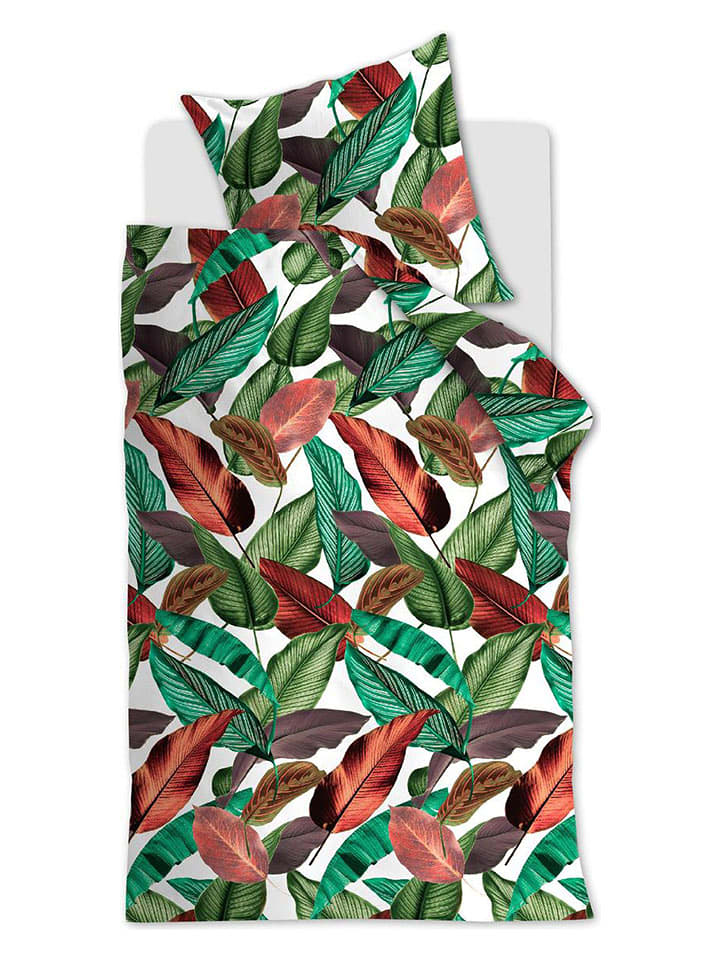 Ambiante Komplet pościeli satynowej "Makoyana" w kolorze zielono-czerwono-białym rozmiar: 155x220 cm