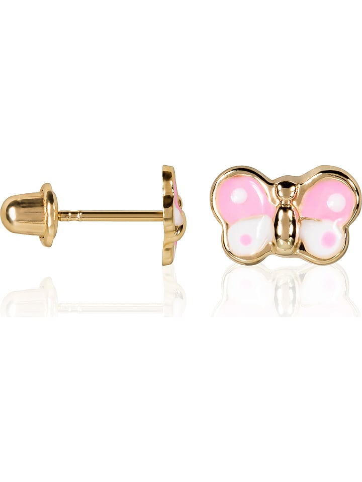 L instant d Or Złote kolczyki-wkrętki "Papillon rose" rozmiar: onesize